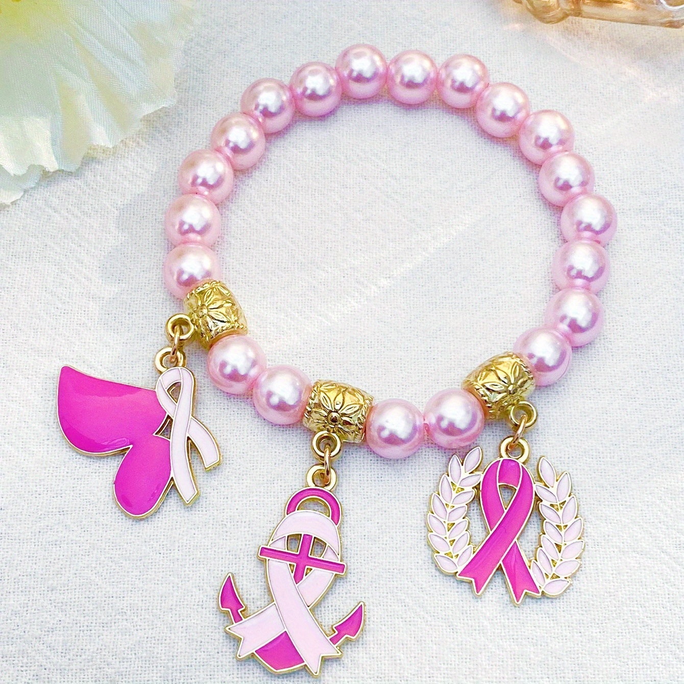 Women's Pink Beaded Bracelet, Elegant Everyday Wear